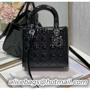 Affordable Price MEDIUM LADY DIOR BAG Black Patent Cannage Calfskin M0565OW Black-Tone