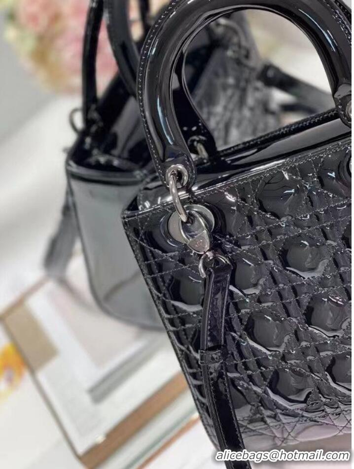 Affordable Price MEDIUM LADY DIOR BAG Black Patent Cannage Calfskin M0565OW Black-Tone