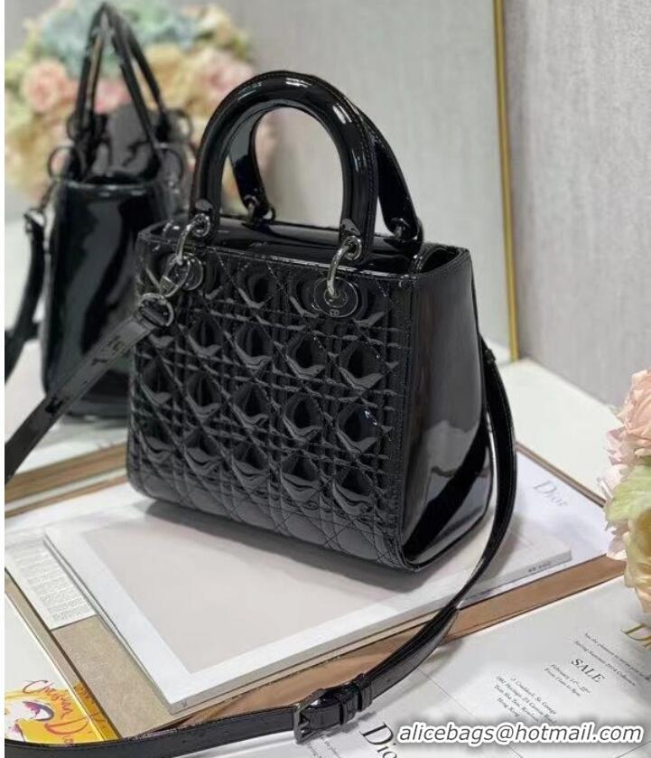 Affordable Price MEDIUM LADY DIOR BAG Black Patent Cannage Calfskin M0565OW Black-Tone