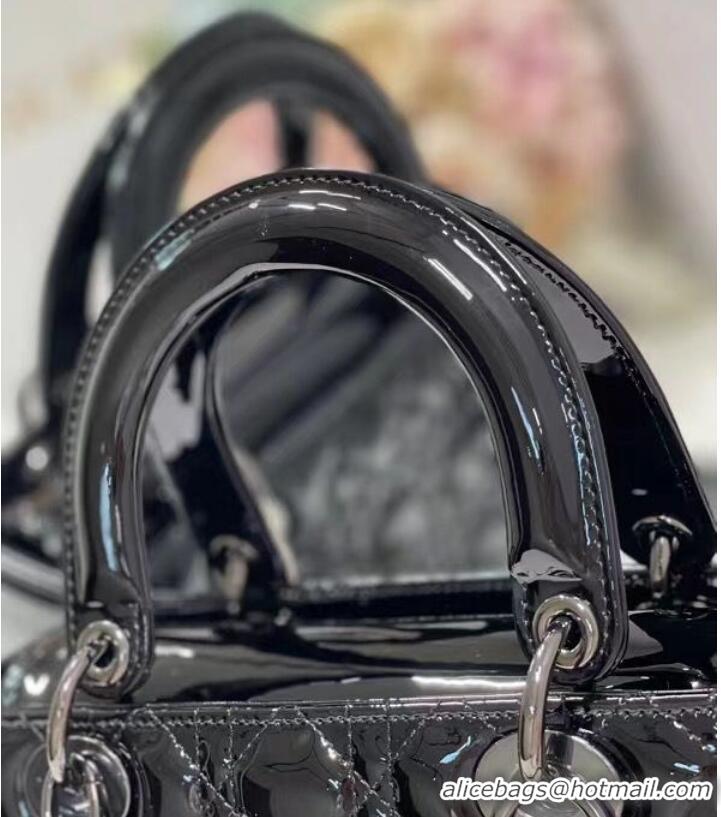 Affordable Price MEDIUM LADY DIOR BAG Black Patent Cannage Calfskin M0565OW Black-Tone