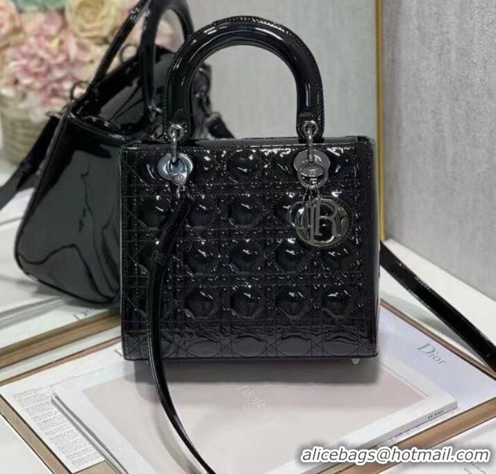 Affordable Price MEDIUM LADY DIOR BAG Black Patent Cannage Calfskin M0565OW Black-Tone