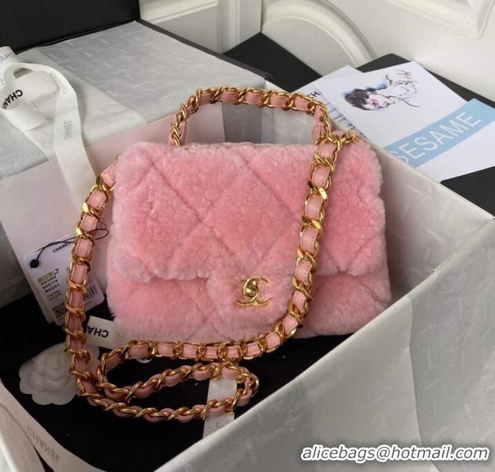 Famous Brand CHANEL SMALL FLAP BAG & Gold-Tone Metal AS3499 pink