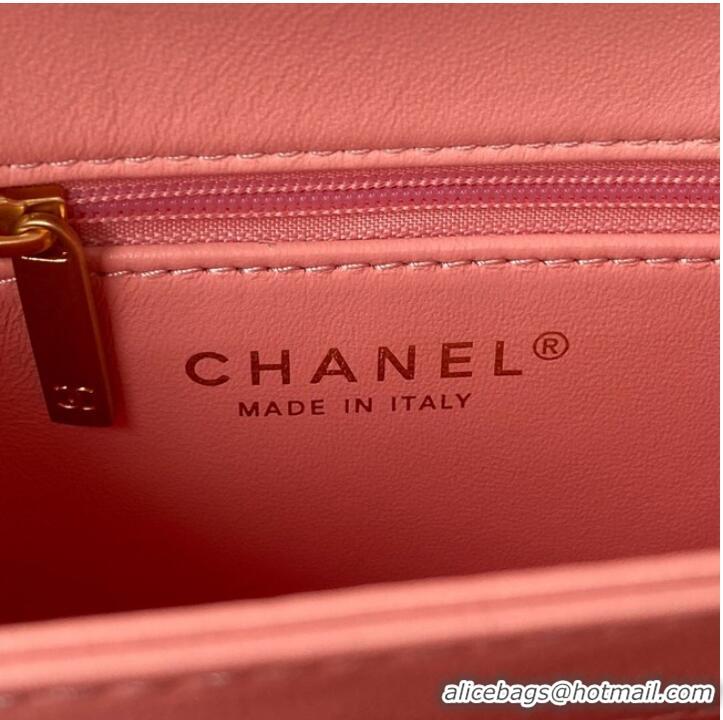 Famous Brand CHANEL SMALL FLAP BAG & Gold-Tone Metal AS3499 pink