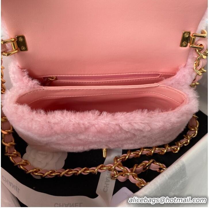 Famous Brand CHANEL SMALL FLAP BAG & Gold-Tone Metal AS3499 pink