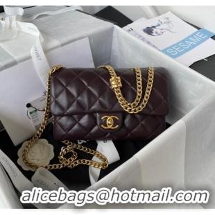 Famous Brand CHANEL SMALL FLAP BAG Lambskin & Gold-Tone Metal AS3393 Dark Brown