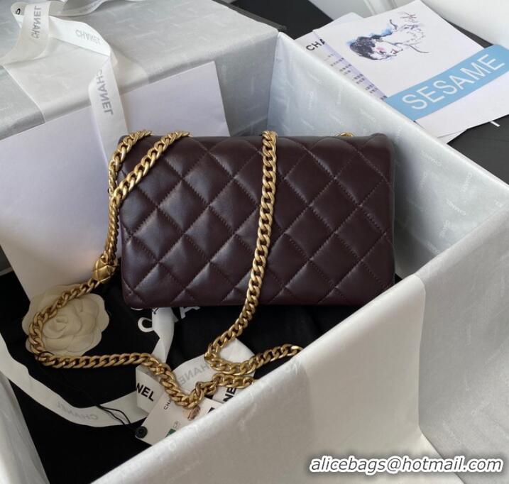 Famous Brand CHANEL SMALL FLAP BAG Lambskin & Gold-Tone Metal AS3393 Dark Brown