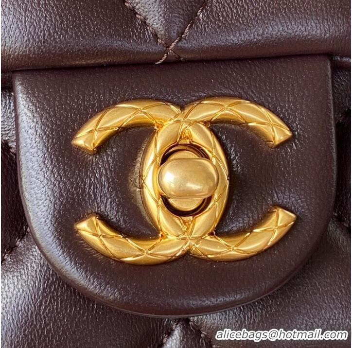 Famous Brand CHANEL SMALL FLAP BAG Lambskin & Gold-Tone Metal AS3393 Dark Brown