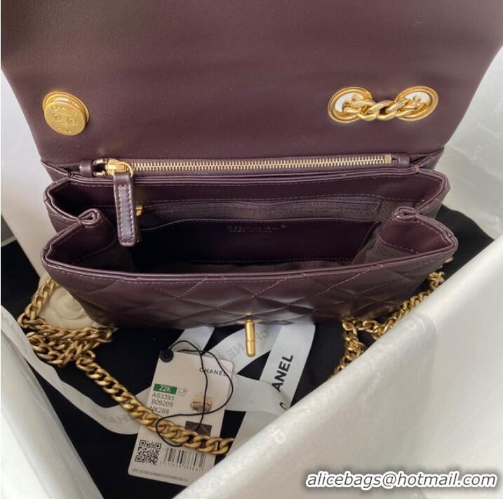 Famous Brand CHANEL SMALL FLAP BAG Lambskin & Gold-Tone Metal AS3393 Dark Brown