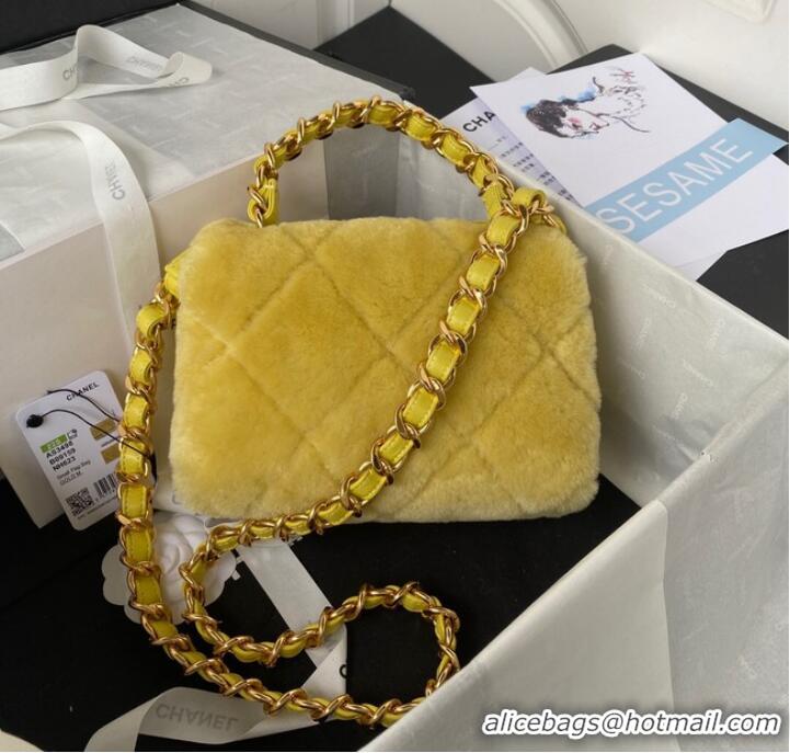 Good Product CHANEL SMALL FLAP BAG & Gold-Tone Metal AS3498 yellow