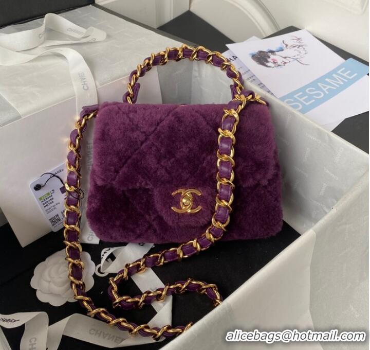 Grade Quality CHANEL SMALL FLAP BAG & Gold-Tone Metal AS3498 purple