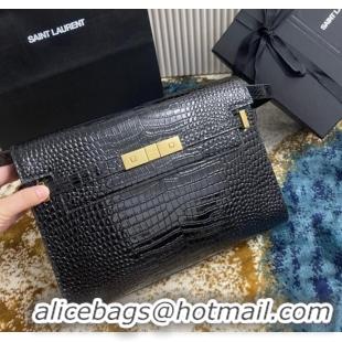 Trendy Design SAINT LAURENT MANHATTAN SHOULDER BAG IN CROCODILE-EMBOSSED SHINY LEATHER 579271 BLACK