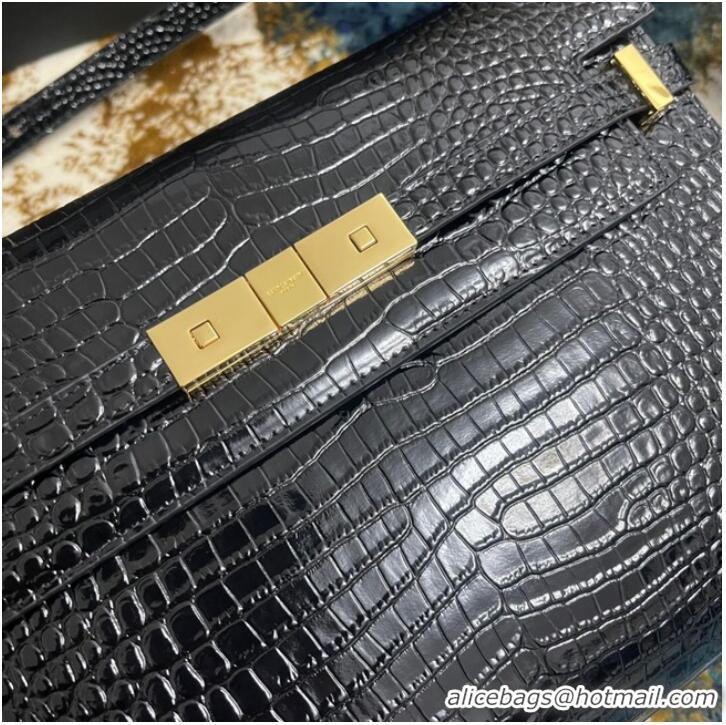 Trendy Design SAINT LAURENT MANHATTAN SHOULDER BAG IN CROCODILE-EMBOSSED SHINY LEATHER 579271 BLACK