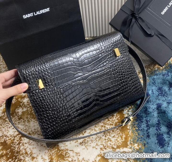 Trendy Design SAINT LAURENT MANHATTAN SHOULDER BAG IN CROCODILE-EMBOSSED SHINY LEATHER 579271 BLACK