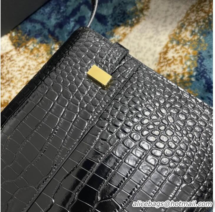 Trendy Design SAINT LAURENT MANHATTAN SHOULDER BAG IN CROCODILE-EMBOSSED SHINY LEATHER 579271 BLACK