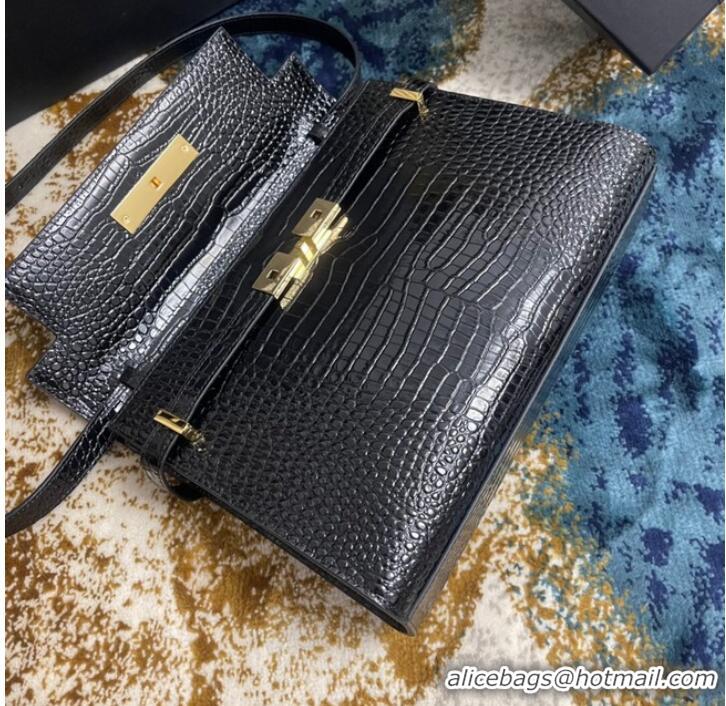 Trendy Design SAINT LAURENT MANHATTAN SHOULDER BAG IN CROCODILE-EMBOSSED SHINY LEATHER 579271 BLACK