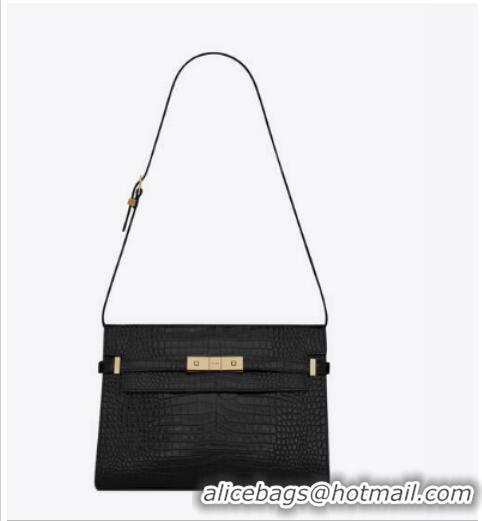 Trendy Design SAINT LAURENT MANHATTAN SHOULDER BAG IN CROCODILE-EMBOSSED SHINY LEATHER 579271 BLACK