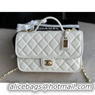 Promotional Chanel SMALL FLAP BAG WITH TOP HANDLE AS3653 white