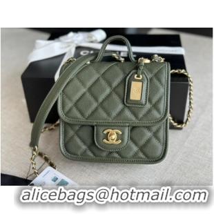 Reasonable Price Chanel MINI FLAP BAG WITH TOP HANDLE AS3652 blackish green