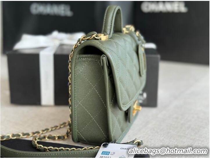 Reasonable Price Chanel MINI FLAP BAG WITH TOP HANDLE AS3652 blackish green