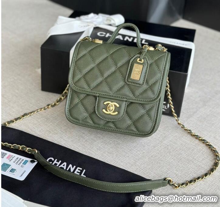 Reasonable Price Chanel MINI FLAP BAG WITH TOP HANDLE AS3652 blackish green