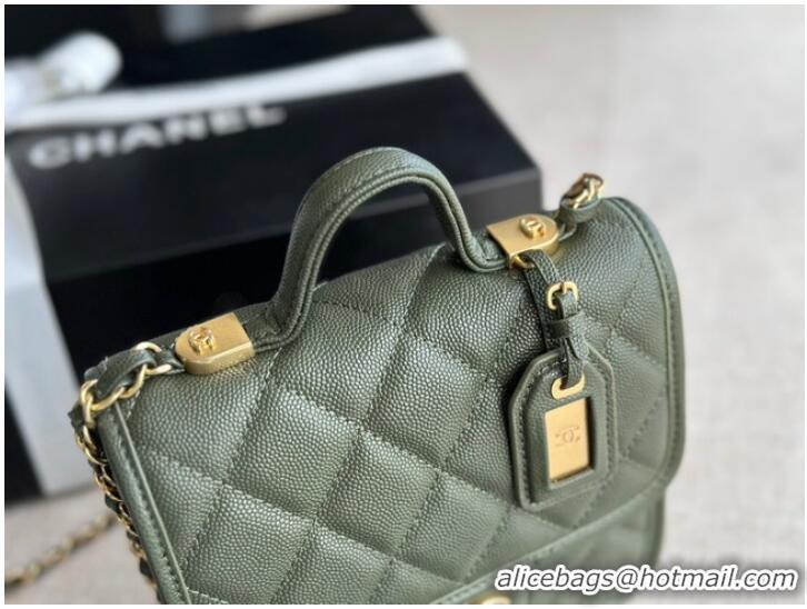 Reasonable Price Chanel MINI FLAP BAG WITH TOP HANDLE AS3652 blackish green