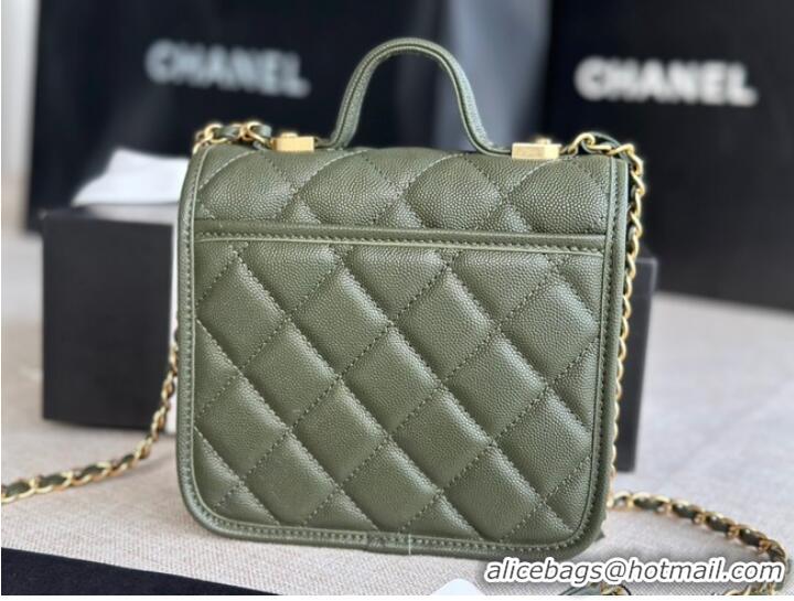 Reasonable Price Chanel MINI FLAP BAG WITH TOP HANDLE AS3652 blackish green