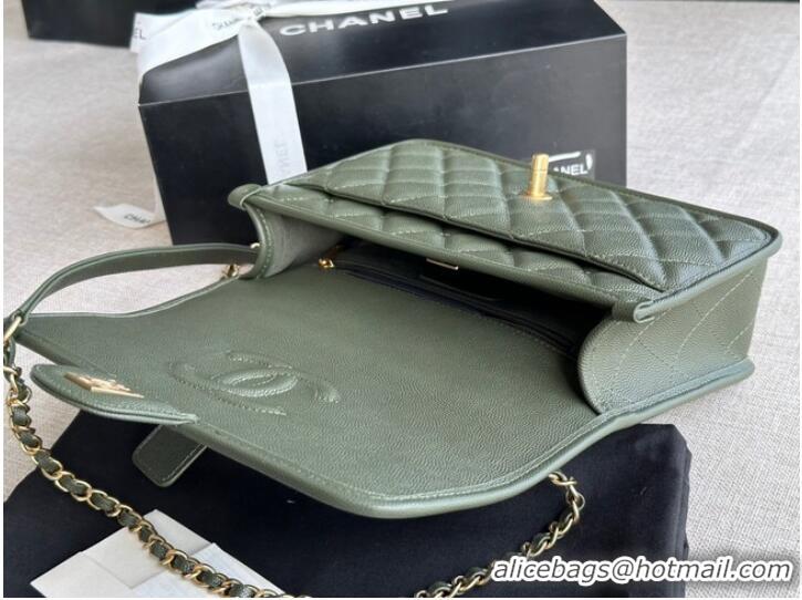 Reasonable Price Chanel MINI FLAP BAG WITH TOP HANDLE AS3652 blackish green