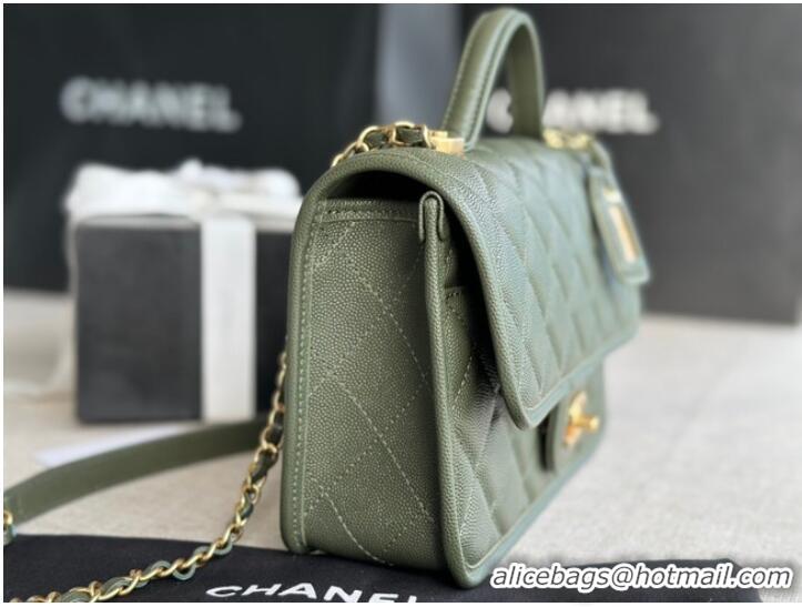 Reasonable Price Chanel MINI FLAP BAG WITH TOP HANDLE AS3652 blackish green