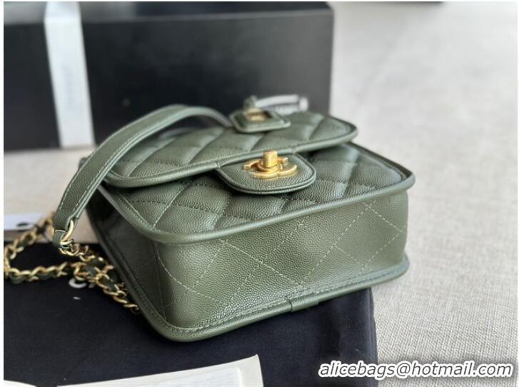 Reasonable Price Chanel MINI FLAP BAG WITH TOP HANDLE AS3652 blackish green