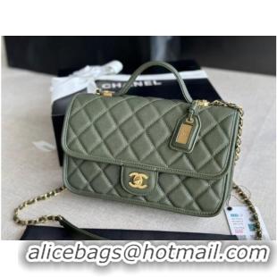 Shop Grade Chanel SMALL FLAP BAG WITH TOP HANDLE AS3653 blackish green