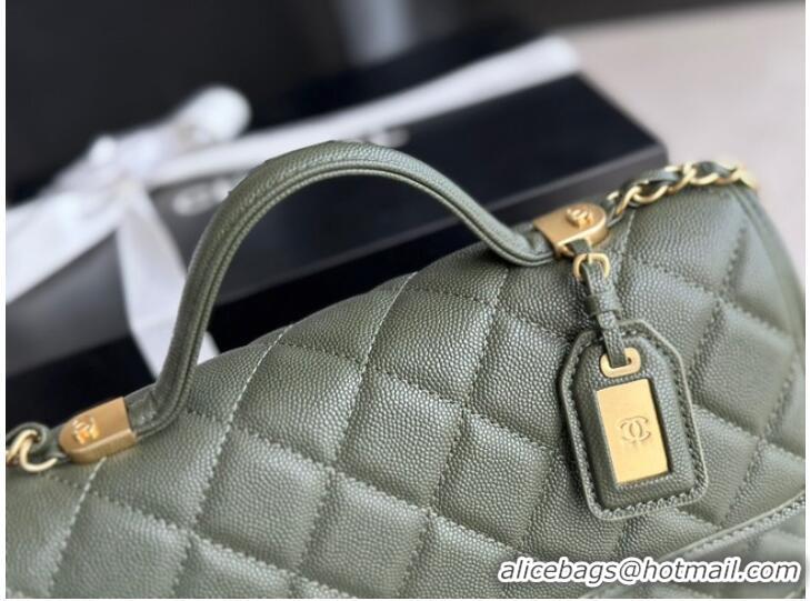 Shop Grade Chanel SMALL FLAP BAG WITH TOP HANDLE AS3653 blackish green