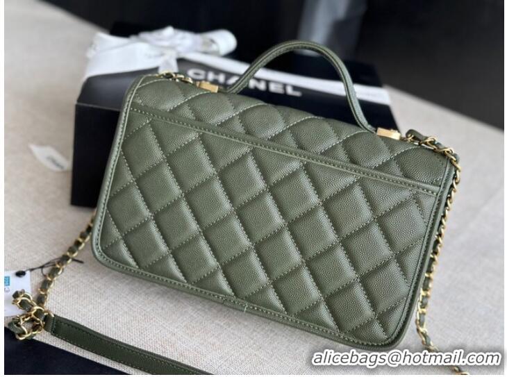 Shop Grade Chanel SMALL FLAP BAG WITH TOP HANDLE AS3653 blackish green