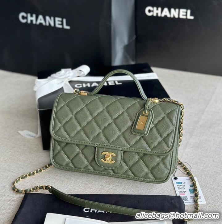 Shop Grade Chanel SMALL FLAP BAG WITH TOP HANDLE AS3653 blackish green