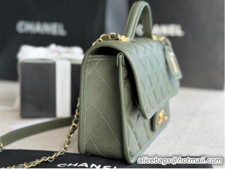 Shop Grade Chanel SMALL FLAP BAG WITH TOP HANDLE AS3653 blackish green