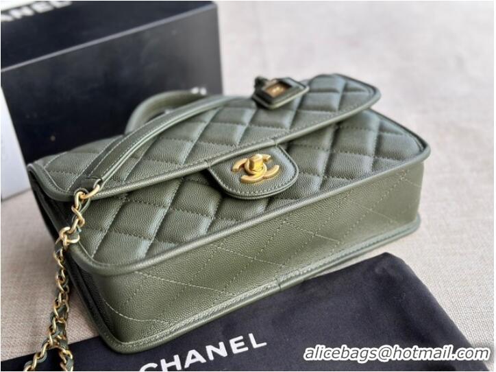 Shop Grade Chanel SMALL FLAP BAG WITH TOP HANDLE AS3653 blackish green