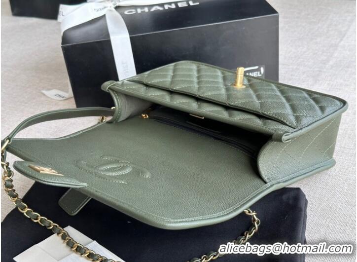 Shop Grade Chanel SMALL FLAP BAG WITH TOP HANDLE AS3653 blackish green