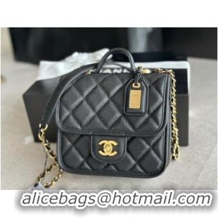 Reasonable Price Chanel MINI FLAP BAG WITH TOP HANDLE Grained Calfskin AS3652 black