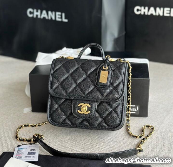 Reasonable Price Chanel MINI FLAP BAG WITH TOP HANDLE Grained Calfskin AS3652 black