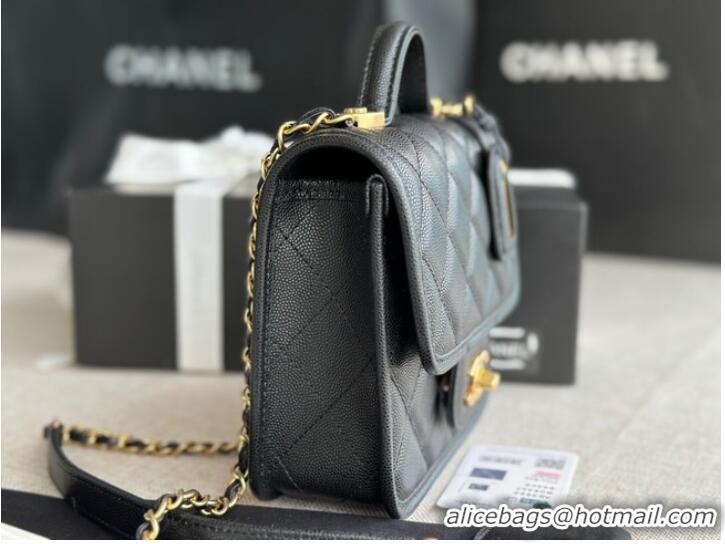 Reasonable Price Chanel MINI FLAP BAG WITH TOP HANDLE Grained Calfskin AS3652 black