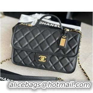 Top Quality Chanel SMALL FLAP BAG WITH TOP HANDLE Grained Calfskin AS3653 black