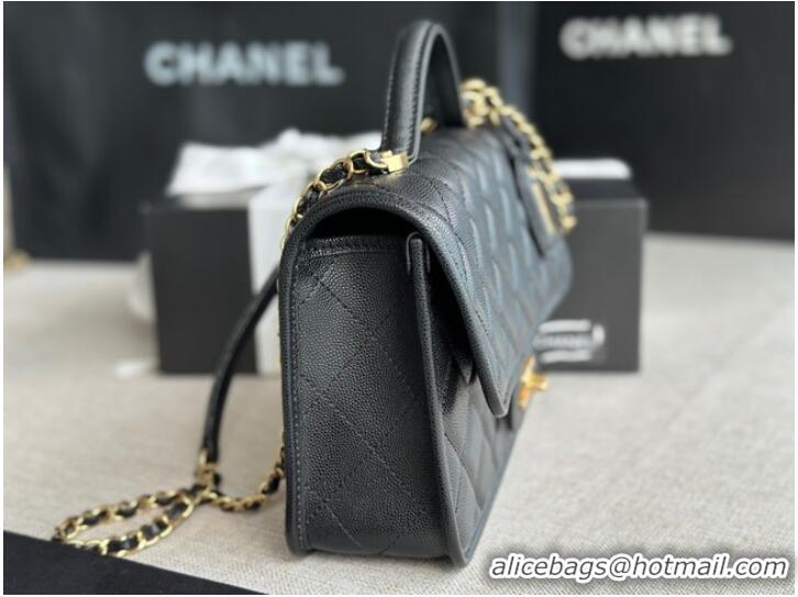 Top Quality Chanel SMALL FLAP BAG WITH TOP HANDLE Grained Calfskin AS3653 black