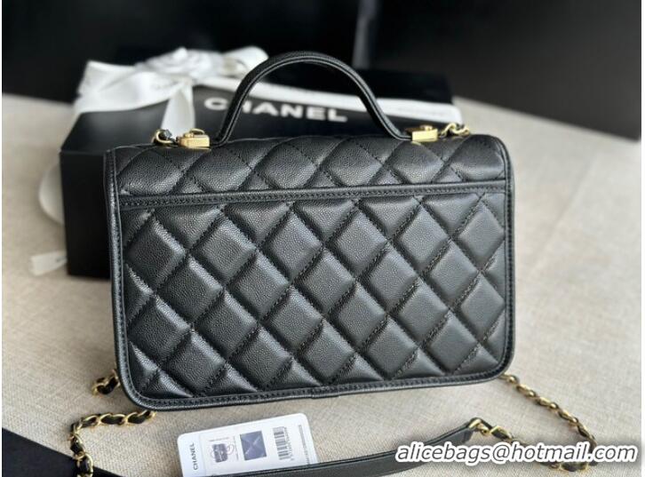 Top Quality Chanel SMALL FLAP BAG WITH TOP HANDLE Grained Calfskin AS3653 black