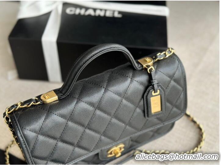 Top Quality Chanel SMALL FLAP BAG WITH TOP HANDLE Grained Calfskin AS3653 black