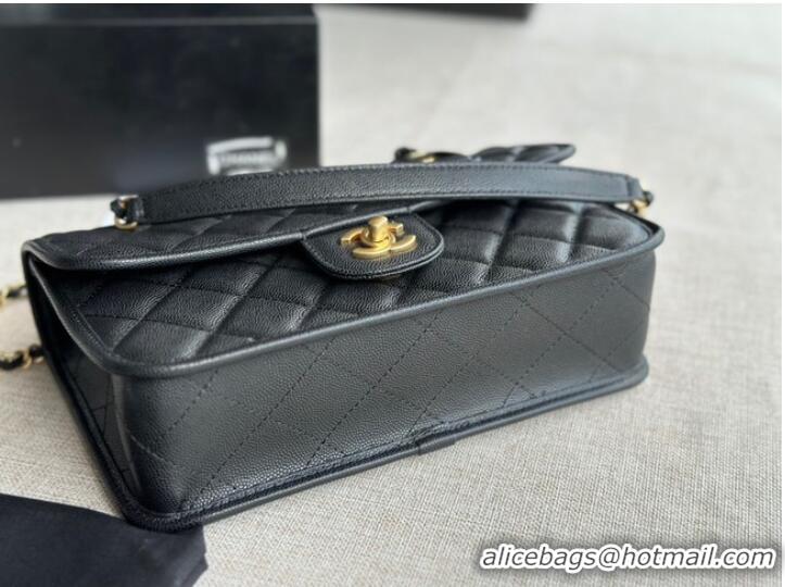 Top Quality Chanel SMALL FLAP BAG WITH TOP HANDLE Grained Calfskin AS3653 black