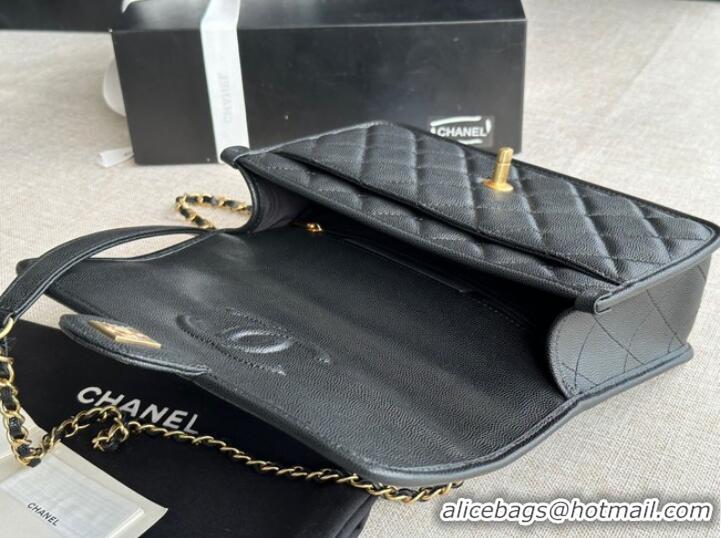 Top Quality Chanel SMALL FLAP BAG WITH TOP HANDLE Grained Calfskin AS3653 black