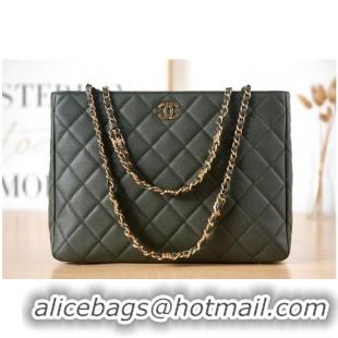 Good Product CHANEL Grained Calfskin & Gold-Tone Metal SHOPPING BAG AS3583 blackish green