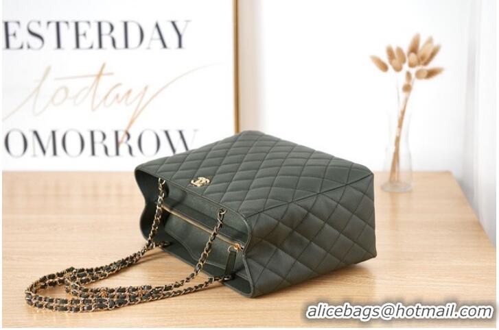 Good Product CHANEL Grained Calfskin & Gold-Tone Metal SHOPPING BAG AS3583 blackish green