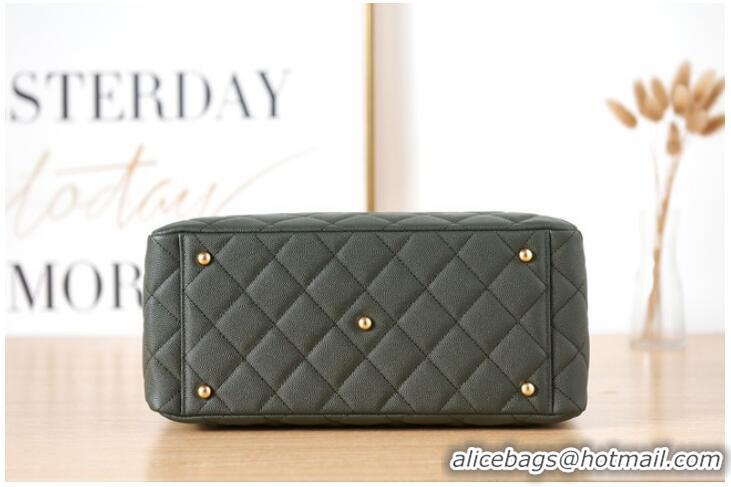 Good Product CHANEL Grained Calfskin & Gold-Tone Metal SHOPPING BAG AS3583 blackish green