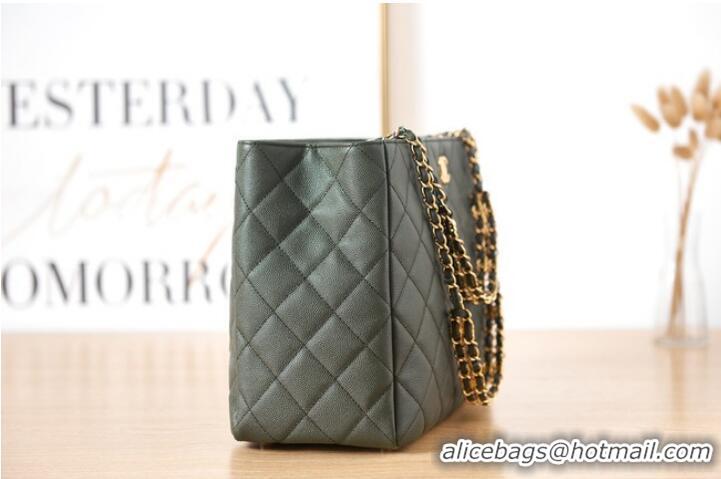 Good Product CHANEL Grained Calfskin & Gold-Tone Metal SHOPPING BAG AS3583 blackish green