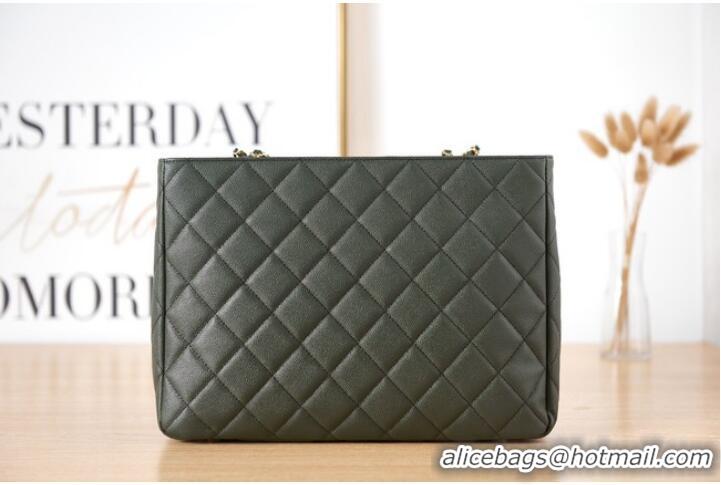 Good Product CHANEL Grained Calfskin & Gold-Tone Metal SHOPPING BAG AS3583 blackish green